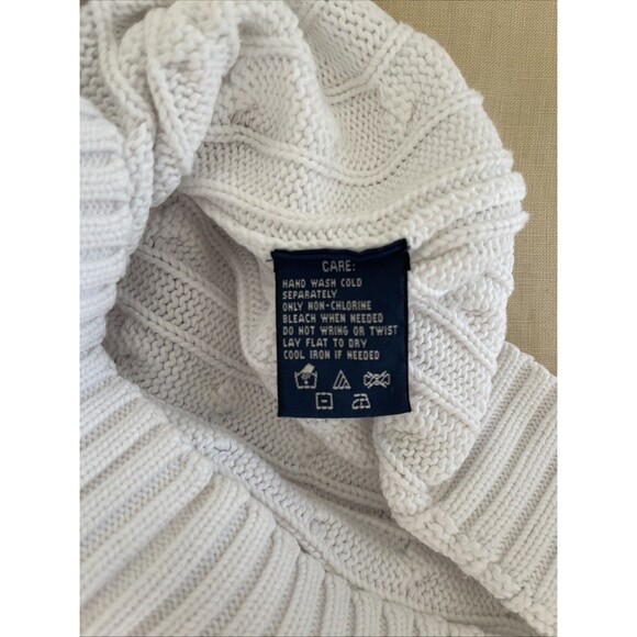 RALPH LAUREN SPORT WOMEN CABLE KNIT SWEATER V NECK COTTON White M - Picture 7 of 10